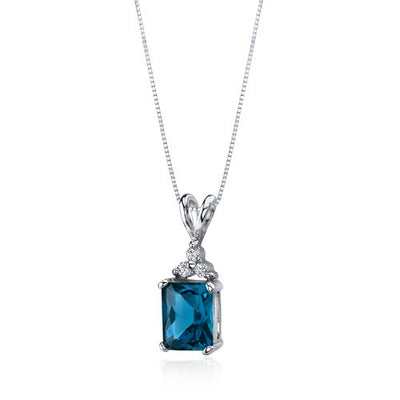 London Blue Topaz Pendant Sterling Silver Radiant 2.5 Carats