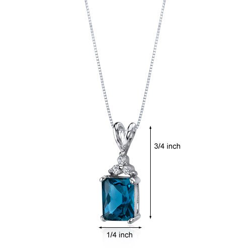 London Blue Topaz Pendant Sterling Silver Radiant 2.5 Carats