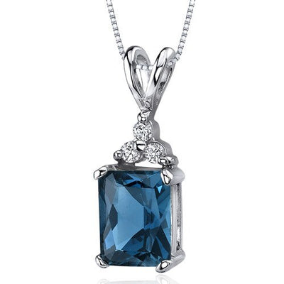 London Blue Topaz Pendant Sterling Silver Radiant 2.5 Carats