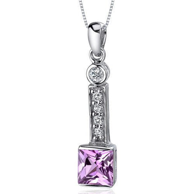 Pink Sapphire Pendant Sterling Silver Princess Cut 2.25 Carats