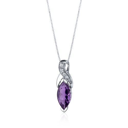 Amethyst Pendant Necklace Sterling Silver Marquise 1.5 Carats