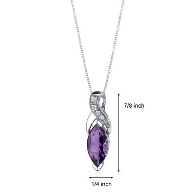 Amethyst Pendant Necklace Sterling Silver Marquise 1.5 Carats