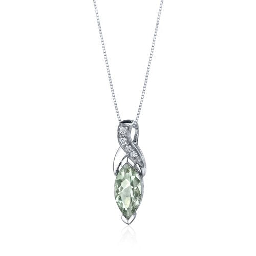 Green Amethyst Pendant Sterling Silver Marquise 1.5 Carats