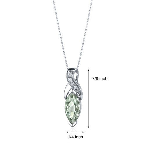 Green Amethyst Pendant Sterling Silver Marquise 1.5 Carats