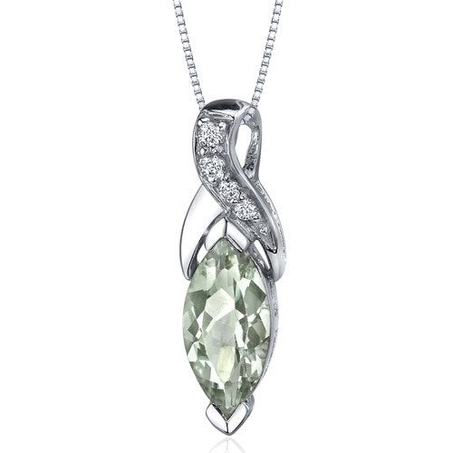 Green Amethyst Pendant Sterling Silver Marquise 1.5 Carats