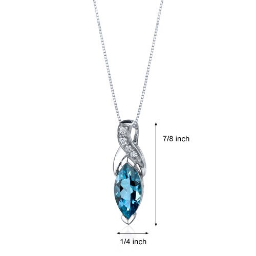 London Blue Topaz Pendant Sterling Silver Marquise 1.75 Carats