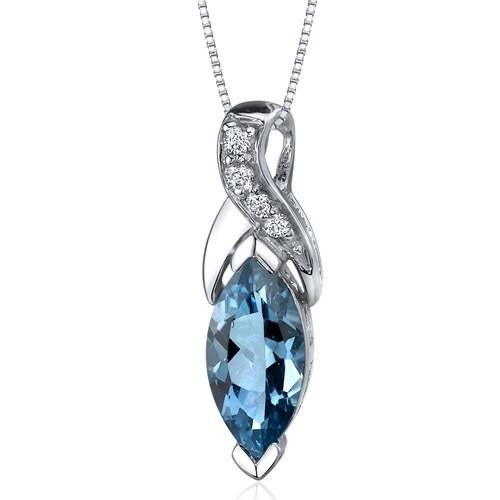 London Blue Topaz Pendant Sterling Silver Marquise 1.75 Carats