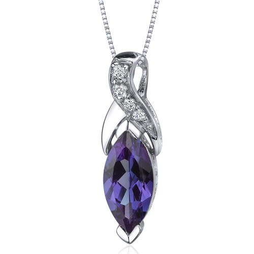 Alexandrite Pendant Necklace Sterling Silver Marquise 2.5 Carat