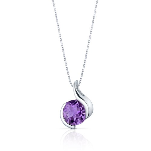 Amethyst Pendant Necklace Sterling Silver Round 1.75 Carats