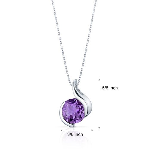 Amethyst Pendant Necklace Sterling Silver Round 1.75 Carats