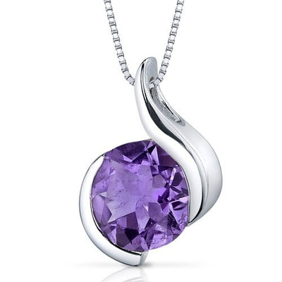 Amethyst Pendant Necklace Sterling Silver Round 1.75 Carats