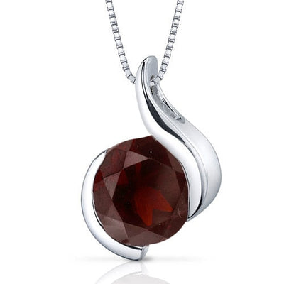 Garnet Pendant Necklace Sterling Silver Round Shape 2.5 Carats