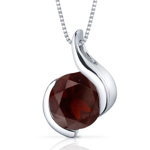 Garnet Pendant Necklace Sterling Silver Round Shape 2.5 Carats