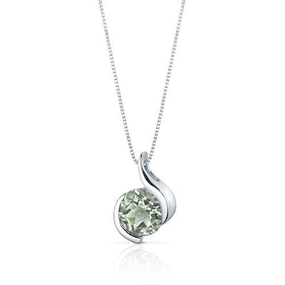 Green Amethyst Pendant Necklace Sterling Silver Round 1.75 Cts