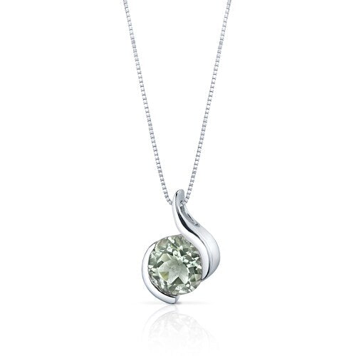 Green Amethyst Pendant Necklace Sterling Silver Round 1.75 Cts