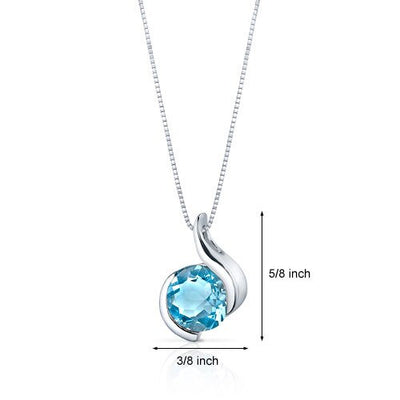 Swiss Blue Topaz Pendant Sterling Silver Round 2.25 Carats