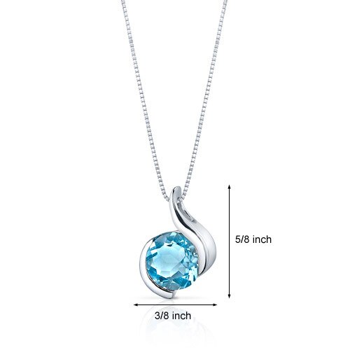 Swiss Blue Topaz Pendant Sterling Silver Round 2.25 Carats