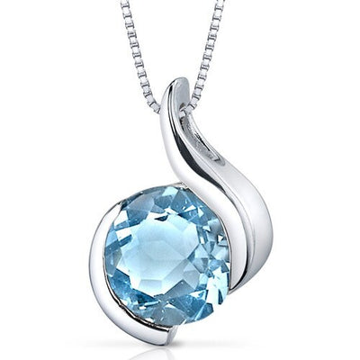 Swiss Blue Topaz Pendant Sterling Silver Round 2.25 Carats