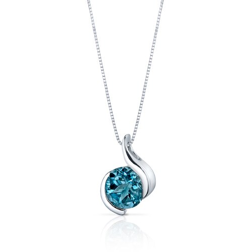 London Blue Topaz Pendant Sterling Silver Round 2.25 Carats