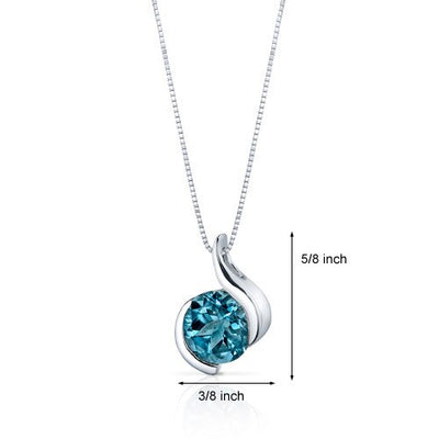 London Blue Topaz Pendant Sterling Silver Round 2.25 Carats