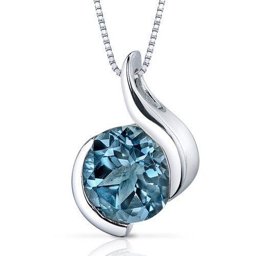 London Blue Topaz Pendant Sterling Silver Round 2.25 Carats