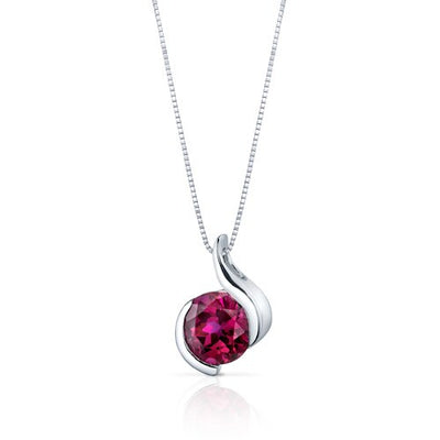 Ruby Pendant Necklace Sterling Silver Round Shape 2.75 Carats