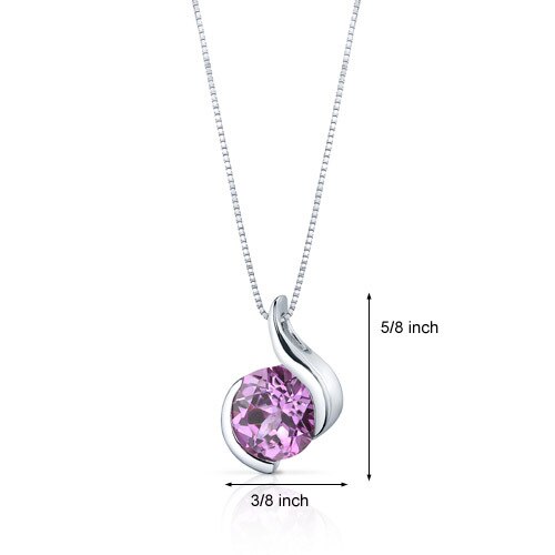 Pink Sapphire Pendant Necklace Sterling Silver Round 2.5 Carats