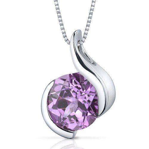 Pink Sapphire Pendant Necklace Sterling Silver Round 2.5 Carats