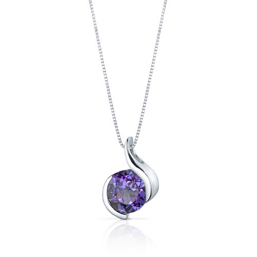 Alexandrite Pendant Necklace Sterling Silver Round 2.5 Carats