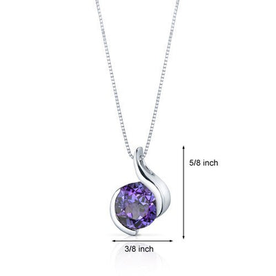 Alexandrite Pendant Necklace Sterling Silver Round 2.5 Carats