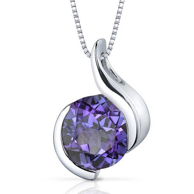 Alexandrite Pendant Necklace Sterling Silver Round 2.5 Carats