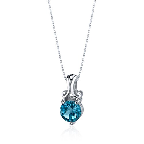 London Blue Topaz Pendant Sterling Silver Round 1.5 Carats