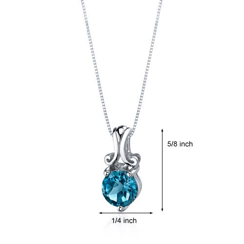 London Blue Topaz Pendant Sterling Silver Round 1.5 Carats