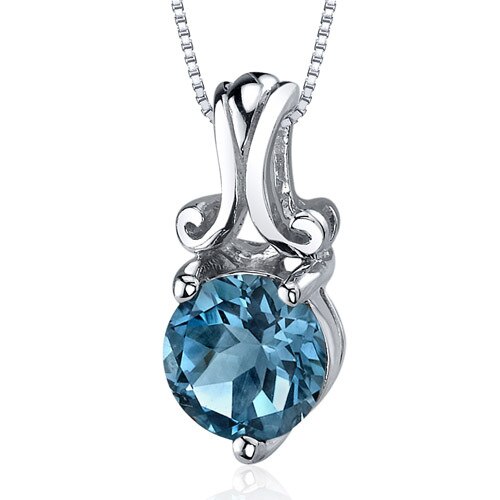 London Blue Topaz Pendant Sterling Silver Round 1.5 Carats