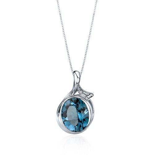 London Blue Topaz Pendant Necklace Sterling Silver Oval 5 Carat