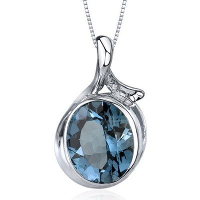 London Blue Topaz Pendant Necklace Sterling Silver Oval 5 Carat