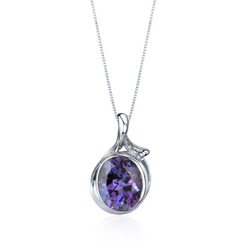 Alexandrite Pendant Necklace Sterling Silver Oval 6.75 Carats