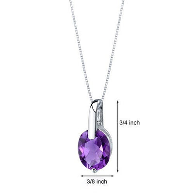 Amethyst Pendant Necklace Sterling Silver Oval Shape 2.25 Carat