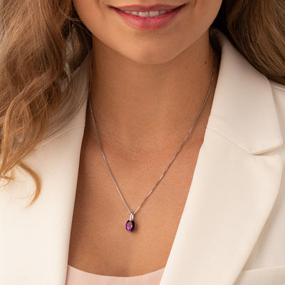 Amethyst Pendant Necklace Sterling Silver Oval Shape 2.25 Carat