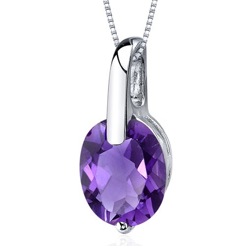 Amethyst Pendant Necklace Sterling Silver Oval Shape 2.25 Carat