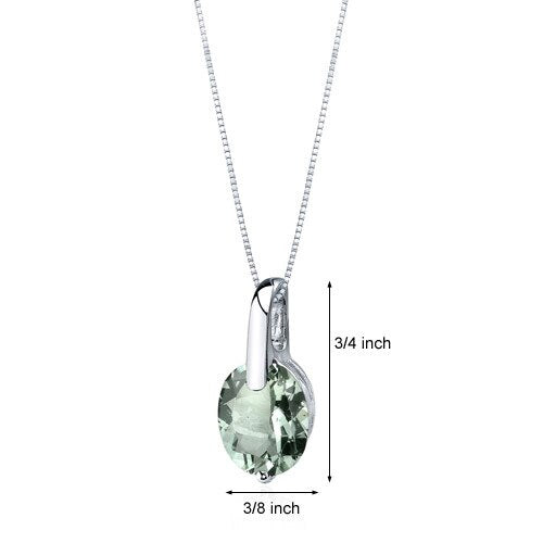 Green Amethyst Pendant Necklace Sterling Silver Oval 2.25 Carat