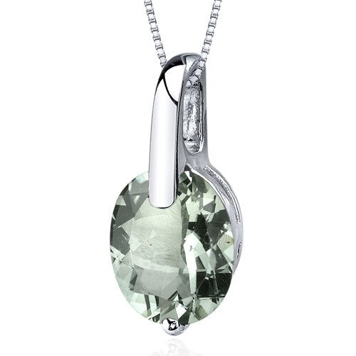 Green Amethyst Pendant Necklace Sterling Silver Oval 2.25 Carat