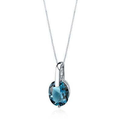 London Blue Topaz Pendant Necklace Sterling Silver Oval 3 Carat