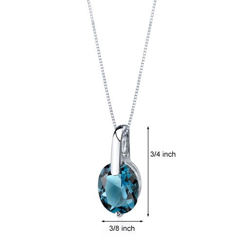 London Blue Topaz Pendant Necklace Sterling Silver Oval 3 Carat