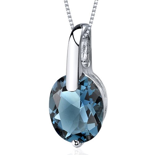 London Blue Topaz Pendant Necklace Sterling Silver Oval 3 Carat