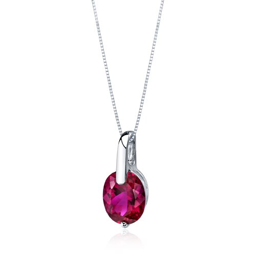 Ruby Pendant Necklace Sterling Silver Oval Shape 3.25 Carats SP9596