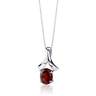 Garnet Pendant Necklace Sterling Silver Oval Shape 2.25 Carats