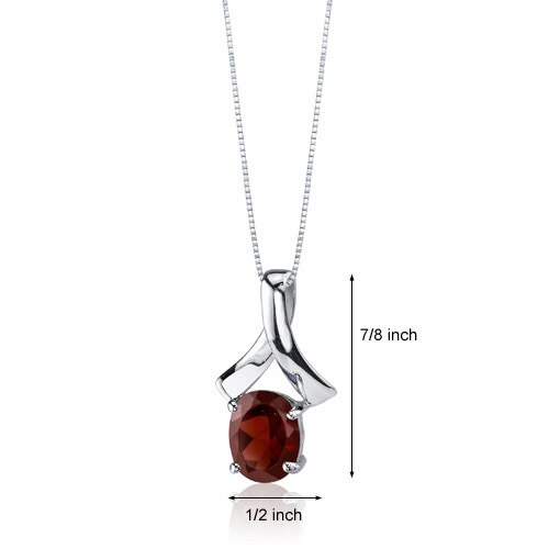 Garnet Pendant Necklace Sterling Silver Oval Shape 2.25 Carats