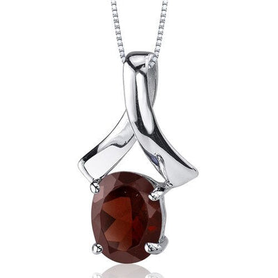 Garnet Pendant Necklace Sterling Silver Oval Shape 2.25 Carats