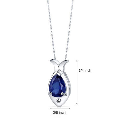 Blue Sapphire Pendant Necklace Sterling Silver Pear 2.5 Carats